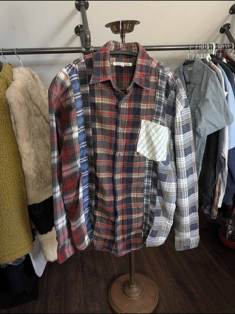 Rebuild By Needles Patchwork Plaid Flannel 1/1 Japanese Button-up Shirt M